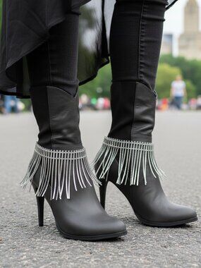 Women Boot Metal Chain Long Silver Bracelet Shoe Anklet Bling African Charm SET